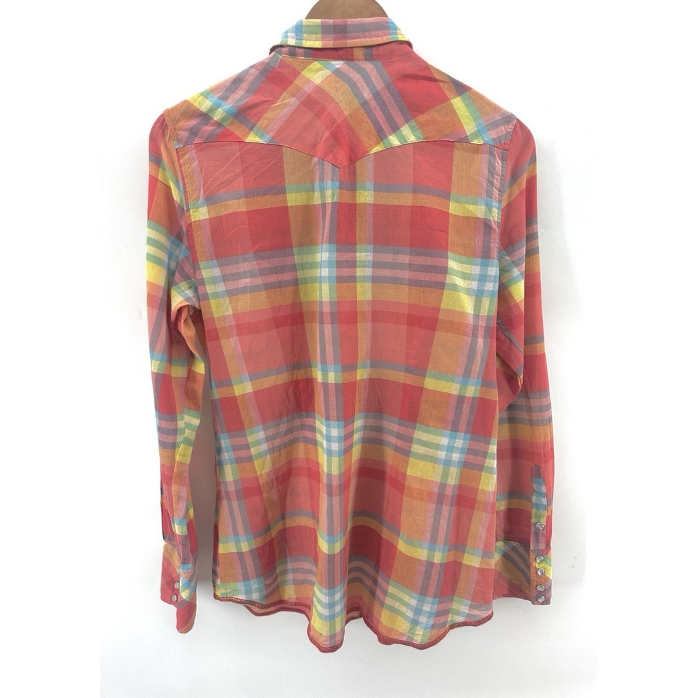 Tin Haul Western Plaid Snap Button Shirt Womens L Bright Neon Rodeo Cowgirl AA12 - Picture 3 of 12